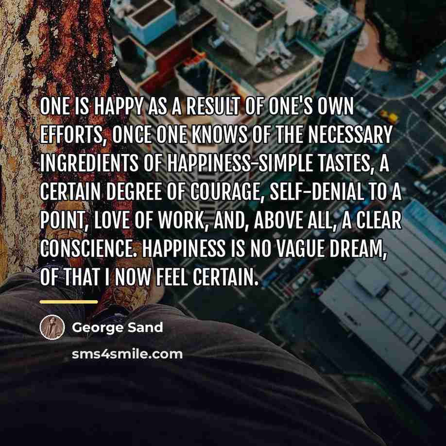 “One is happy as a result of one's own efforts,…” quote by George Sand