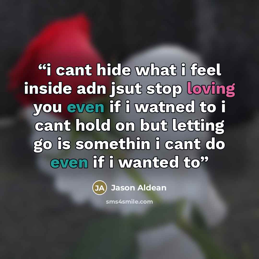 “i cant hide what i feel inside adn jsut stop loving you even if i watned to i cant hold on but letting go is somethin i cant do even if i wanted to” quote by Jason Aldean