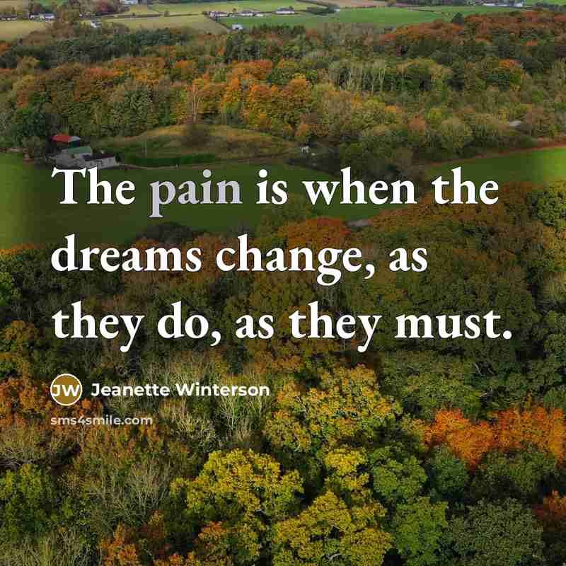 “The pain is when the dreams change, as they do,…” quote by Jeanette Winterson