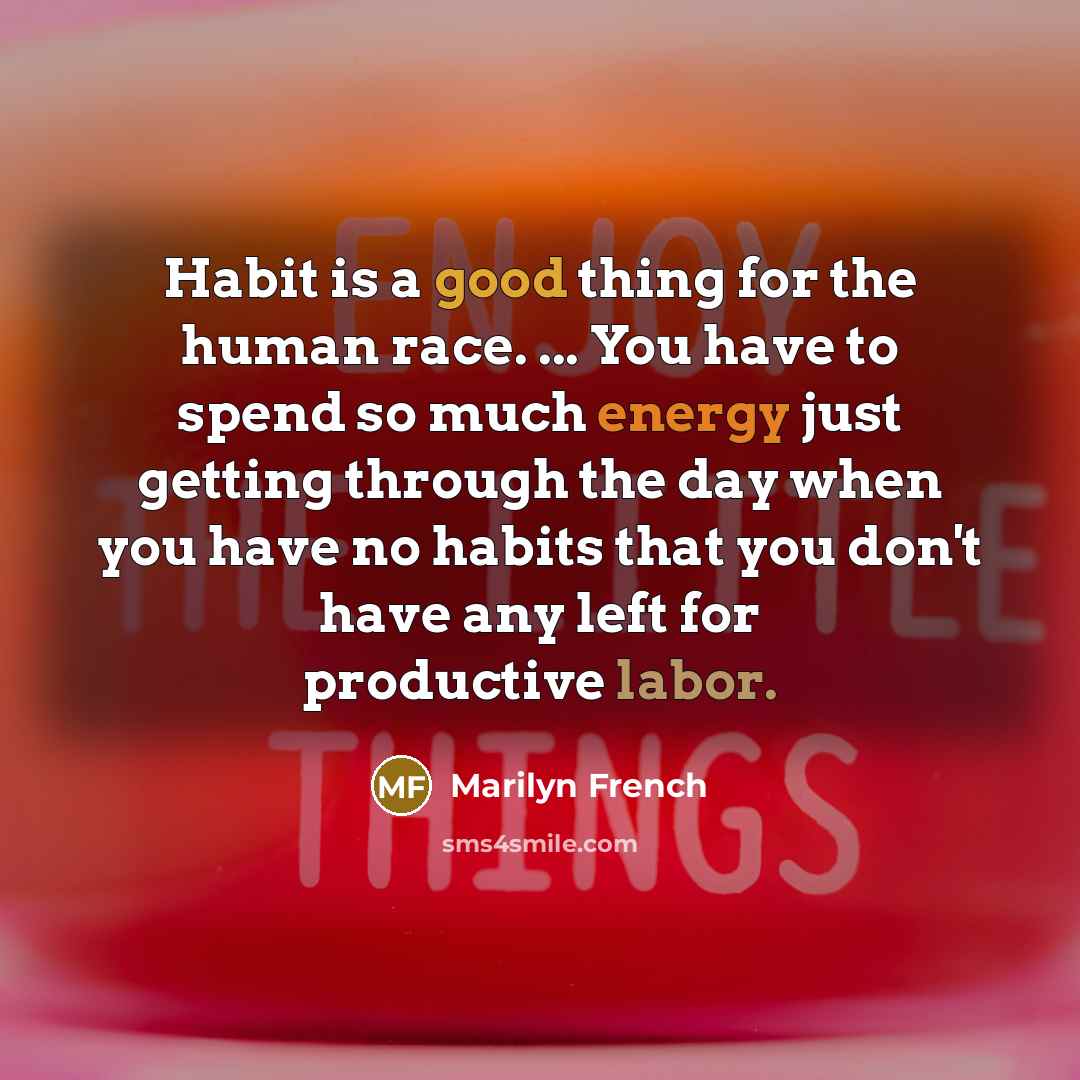 “Habit is a good thing for the human race. ...…” quote by Marilyn French