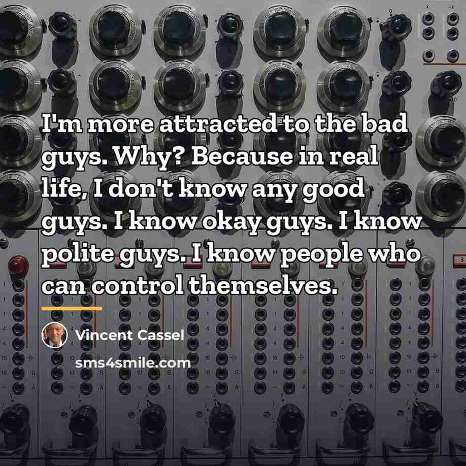 “I'm more attracted to the bad guys. Why? Because in…” quote by Vincent Cassel