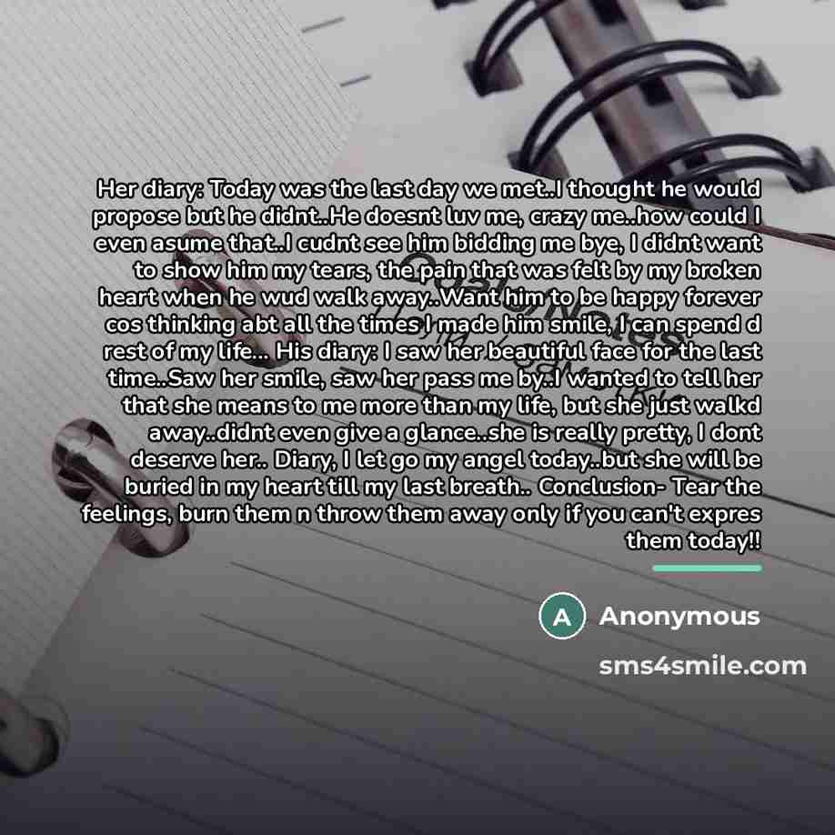 “Her diary: Today was the last day we met..I thought…” quote by Anonymous