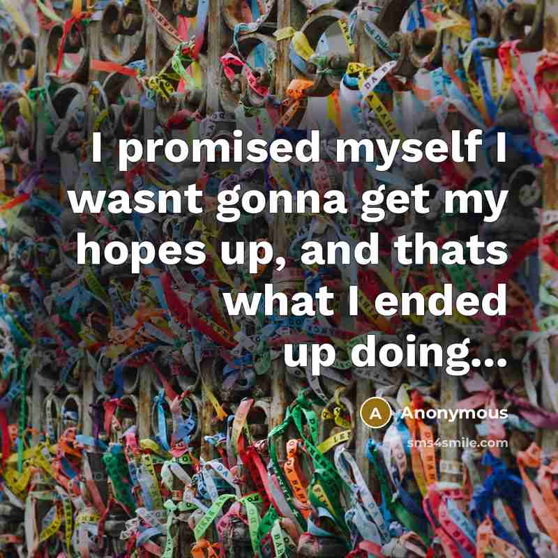 “I promised myself I wasnt gonna get my hopes up, and thats what I ended up doing...” quote by Anonymous