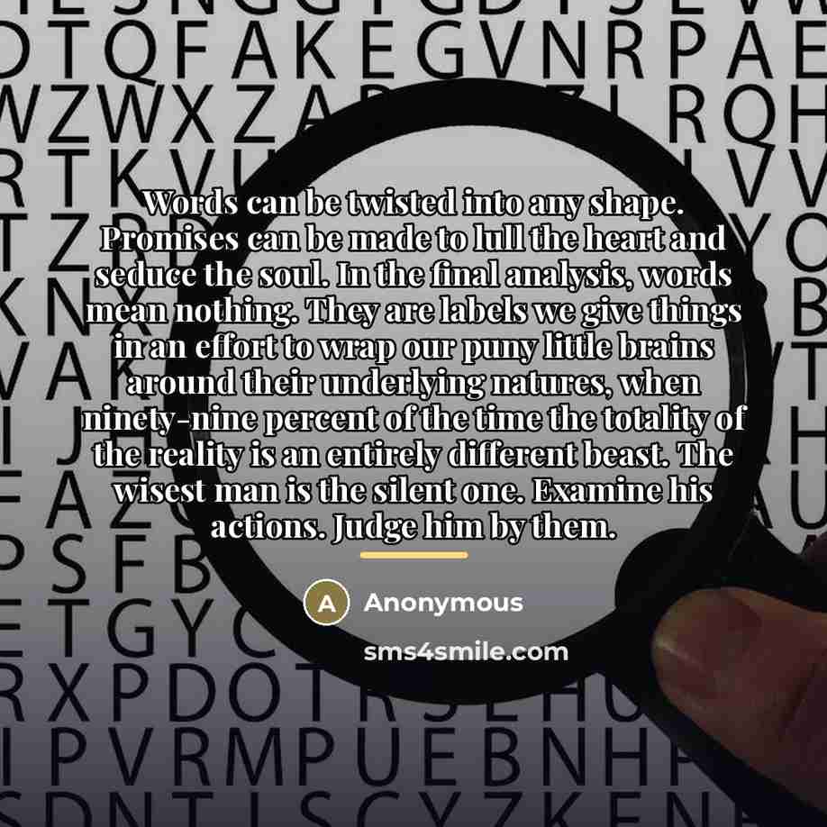 “Words can be twisted into any shape. Promises can be…” quote by Anonymous