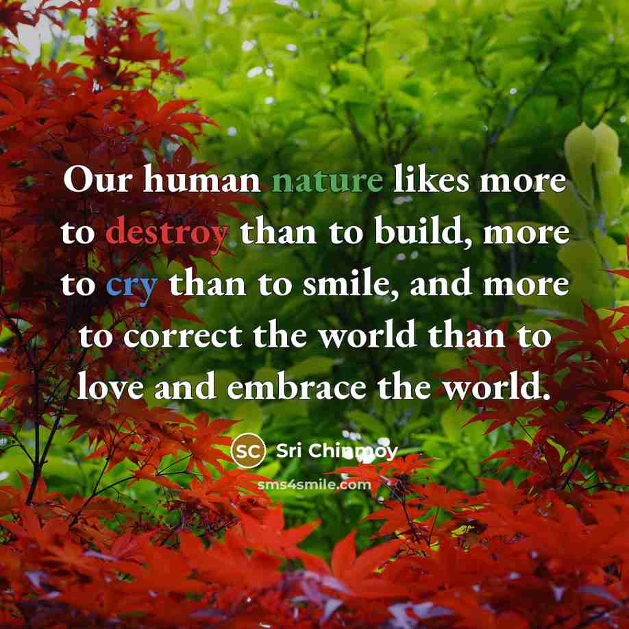 “Our human nature likes more to destroy than to build,…” quote by Sri Chinmoy