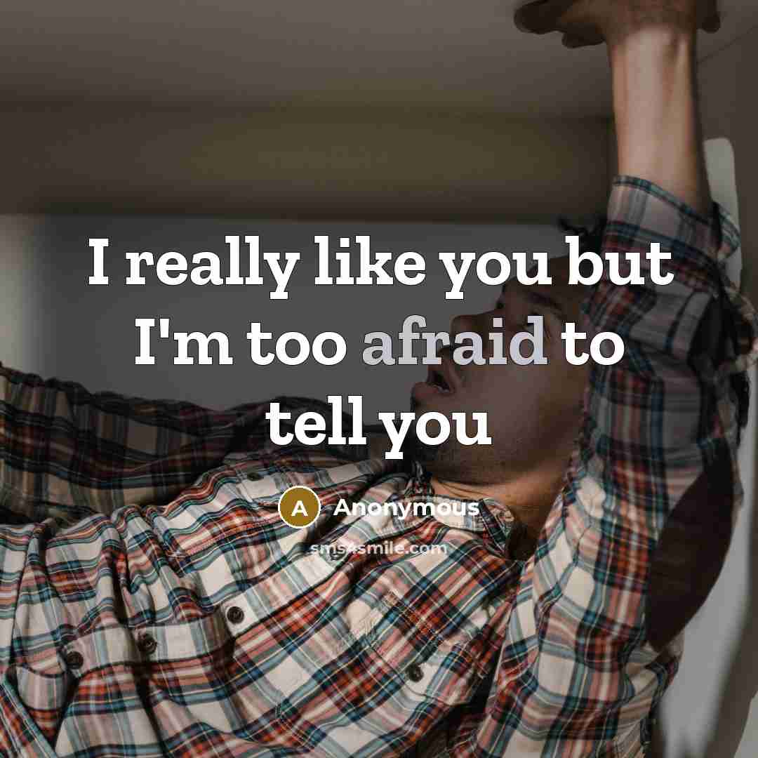 “I really like you but I'm too afraid to tell…” quote by Anonymous
