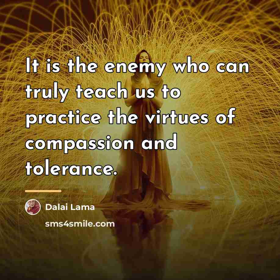 “It is the enemy who can truly teach us to…” quote by Dalai Lama