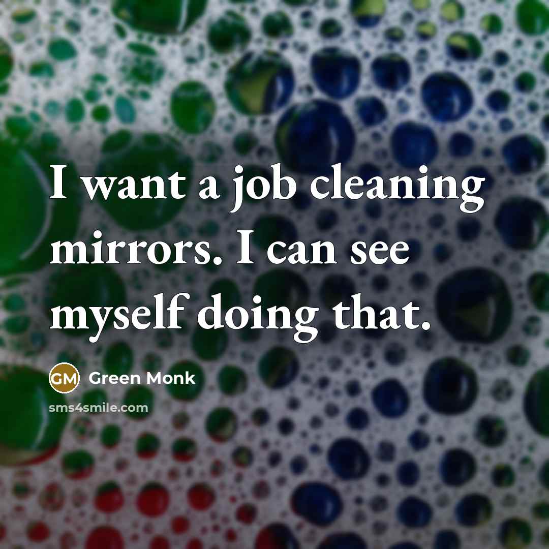 “I want a job cleaning mirrors. I can see myself…” quote by Green Monk