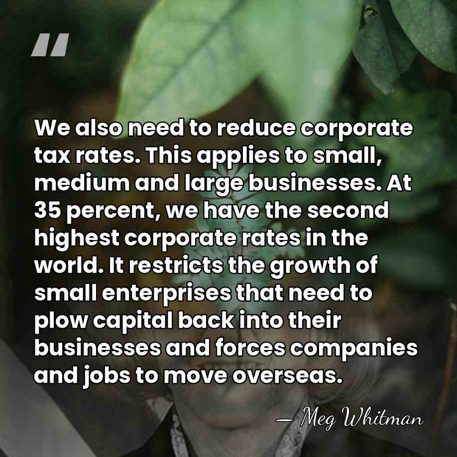 We also need to reduce corporate tax rates. This applies to small,&hellip; - Meg Whitman