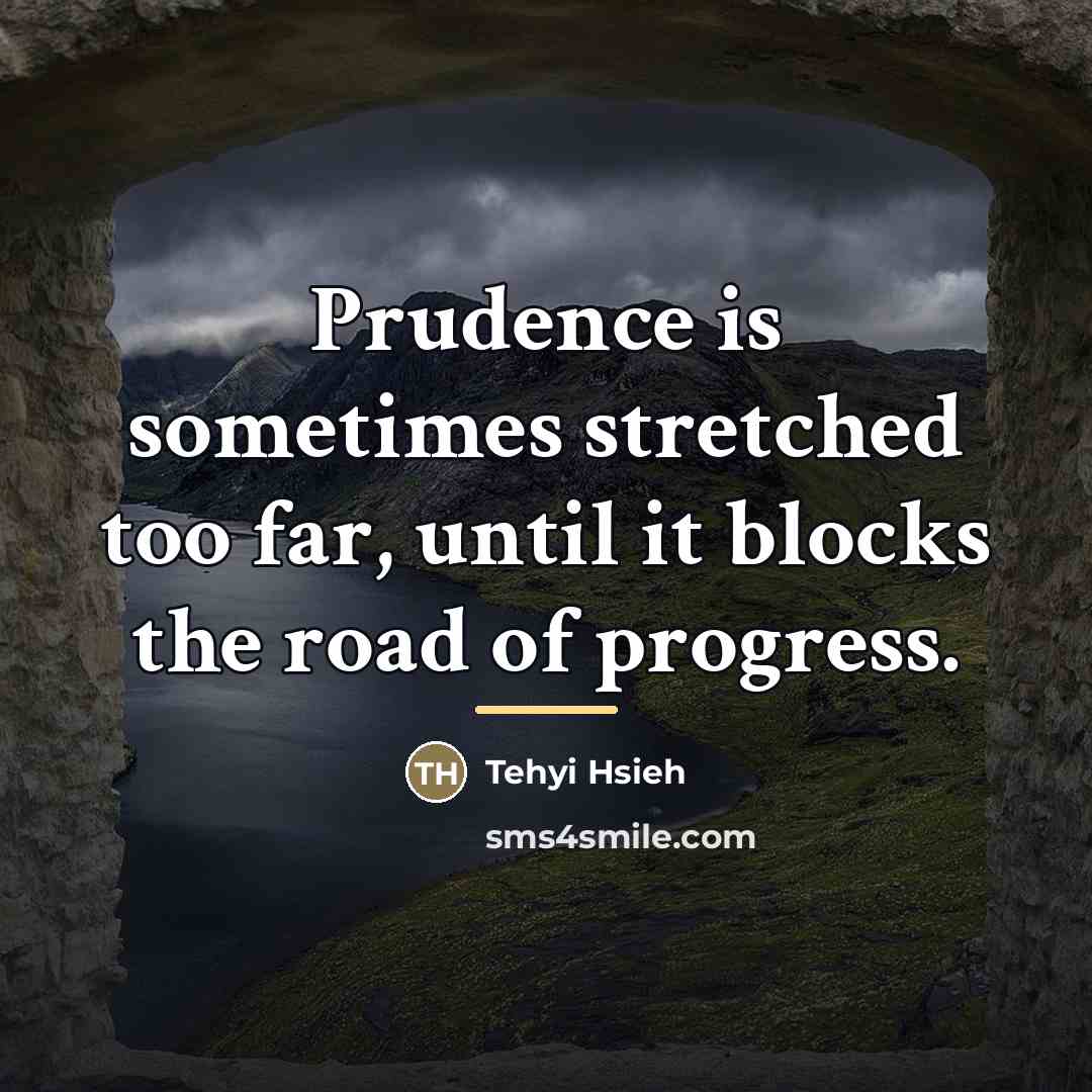 “Prudence is sometimes stretched too far, until it blocks the…” quote by Tehyi Hsieh