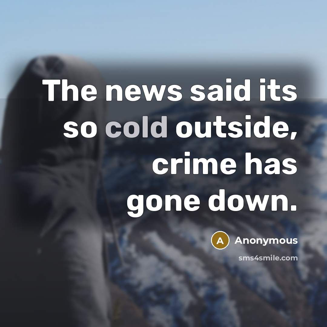 “The news said its so cold outside, crime has gone…” quote by Anonymous
