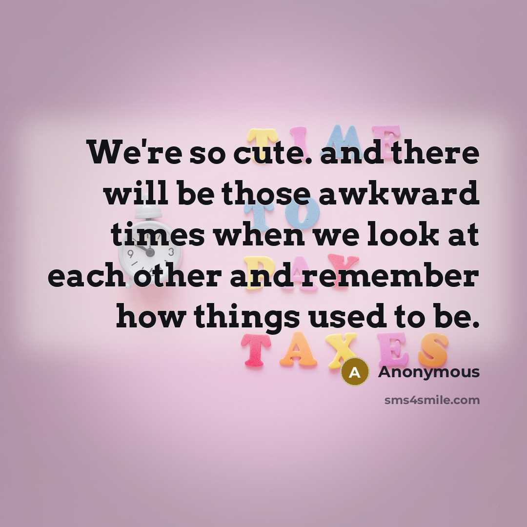 “We're so cute. and there will be those awkward times when we look at each other and remember how things used to be.” quote by Anonymous
