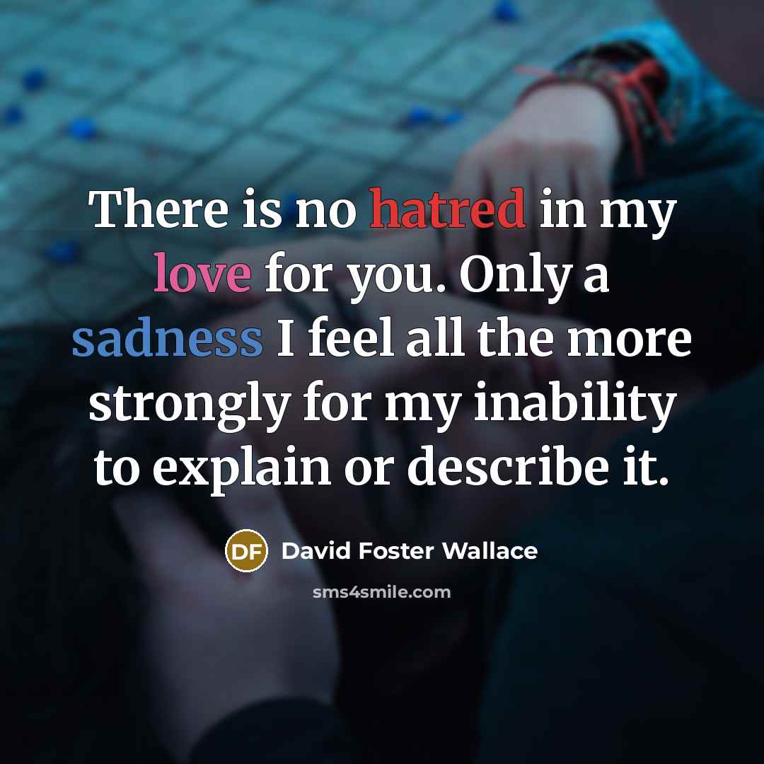 “There is no hatred in my love for you. Only a sadness I feel all the more strongly for my inability to explain or describe it.” quote by David Foster Wallace