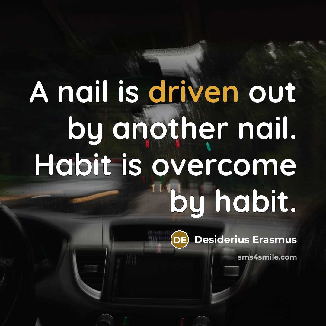 “A nail is driven out by another nail. Habit is…” quote by Desiderius Erasmus