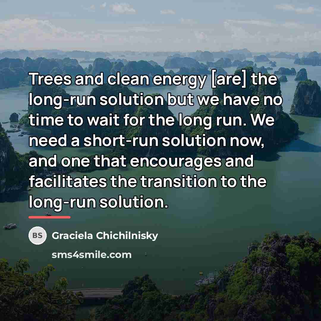“Trees and clean energy [are] the long-run solution but we…” quote by Graciela Chichilnisky