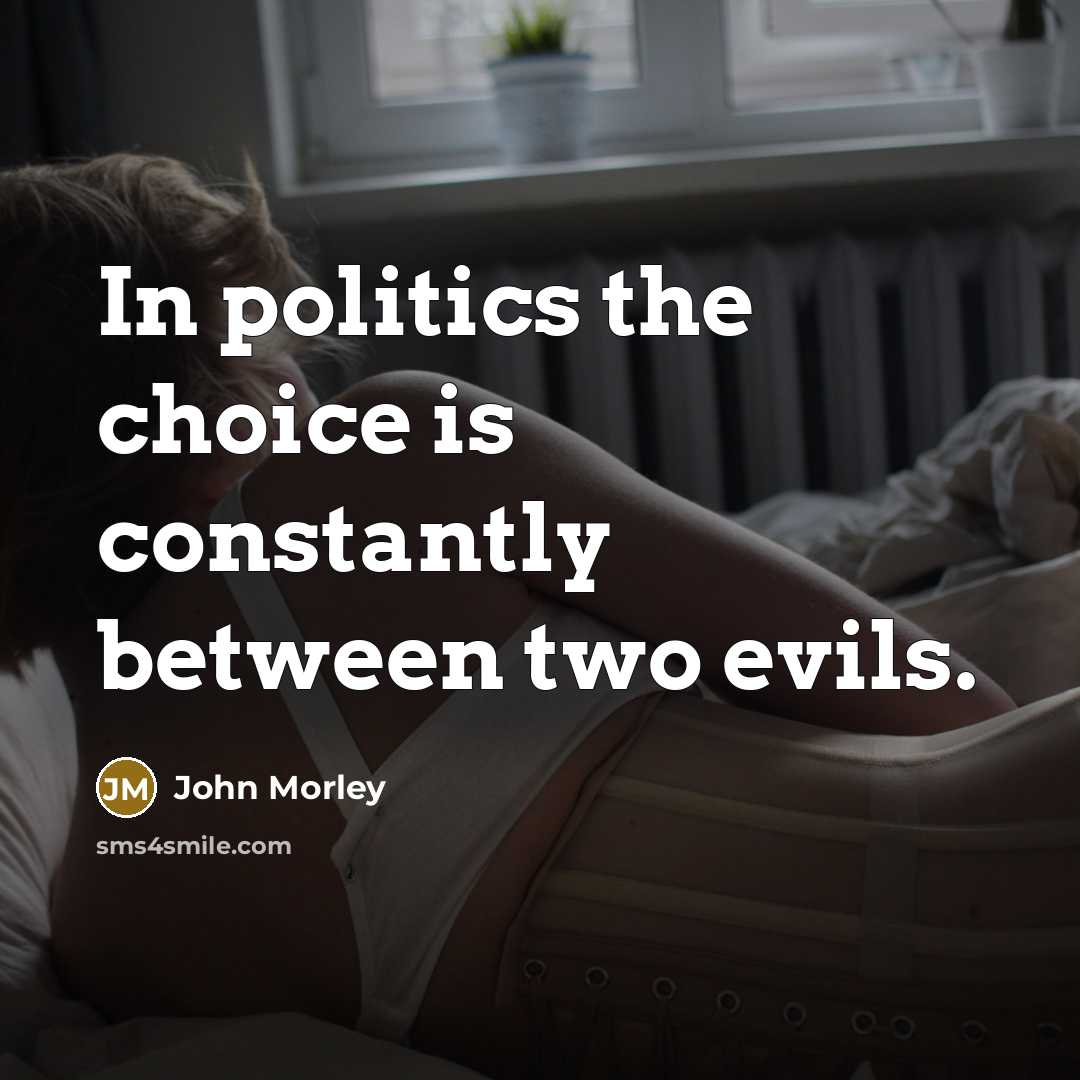 “In politics the choice is constantly between two evils.…” quote by John Morley