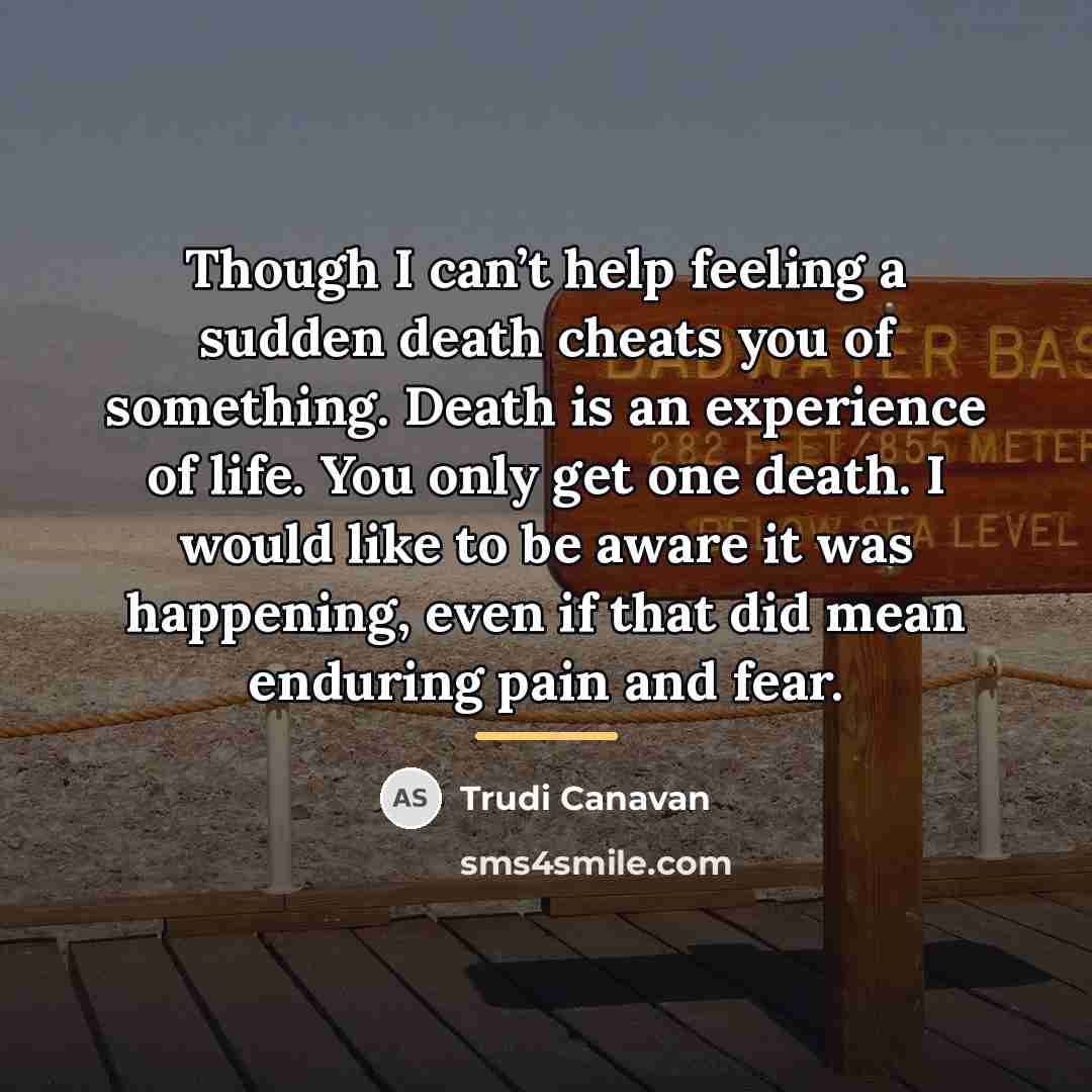 “Though I can’t help feeling a sudden death cheats you…” quote by Trudi Canavan