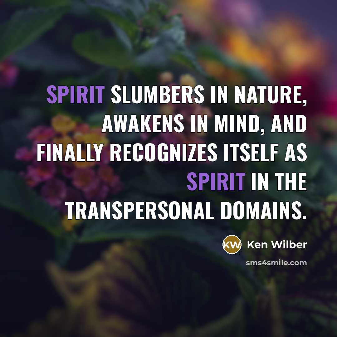 “Spirit slumbers in nature, awakens in mind, and finally recognizes…” quote by Ken Wilber