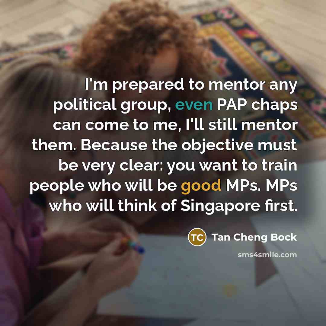 “I'm prepared to mentor any political group, even PAP chaps…” quote by Tan Cheng Bock
