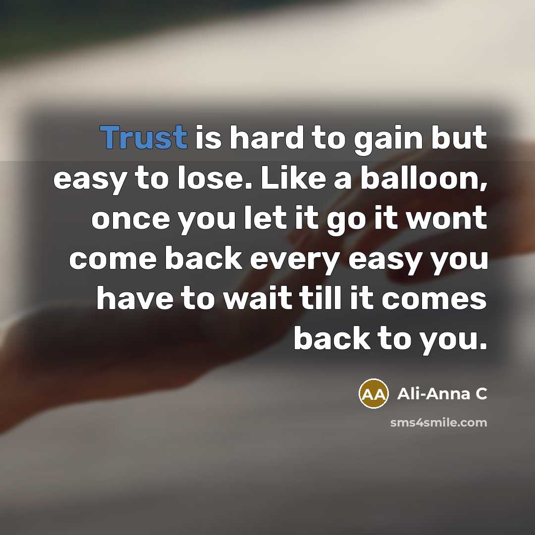 “Trust is hard to gain but easy to lose. Like…” quote by Ali-Anna C