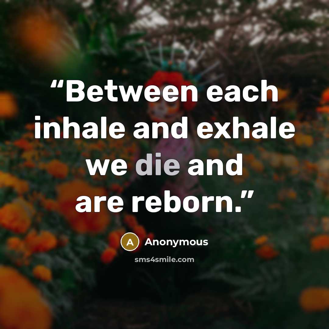 “Between each inhale and exhale we die and are reborn.” quote by Anonymous