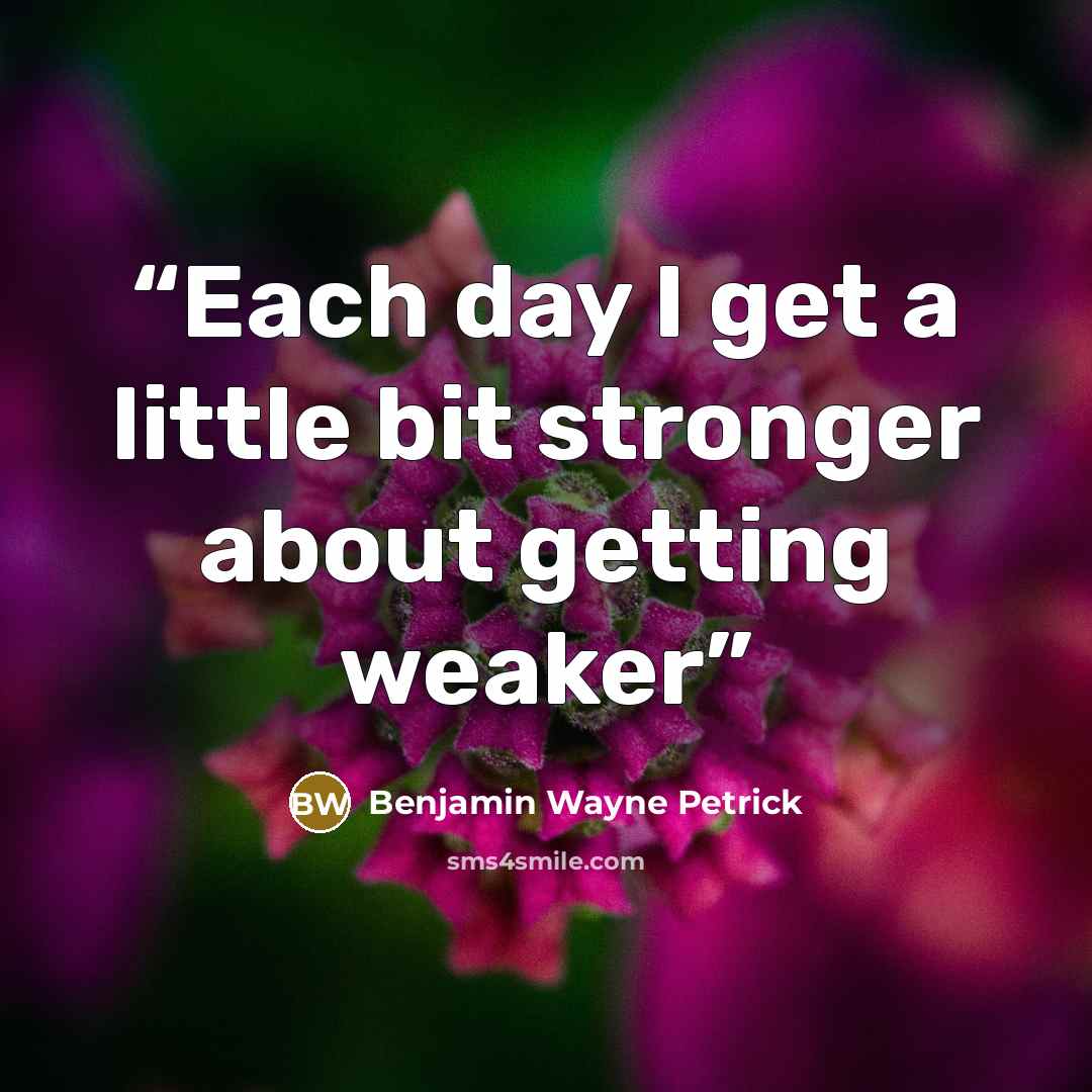 “Each day I get a little bit stronger about getting weaker” quote by Benjamin Wayne Petrick