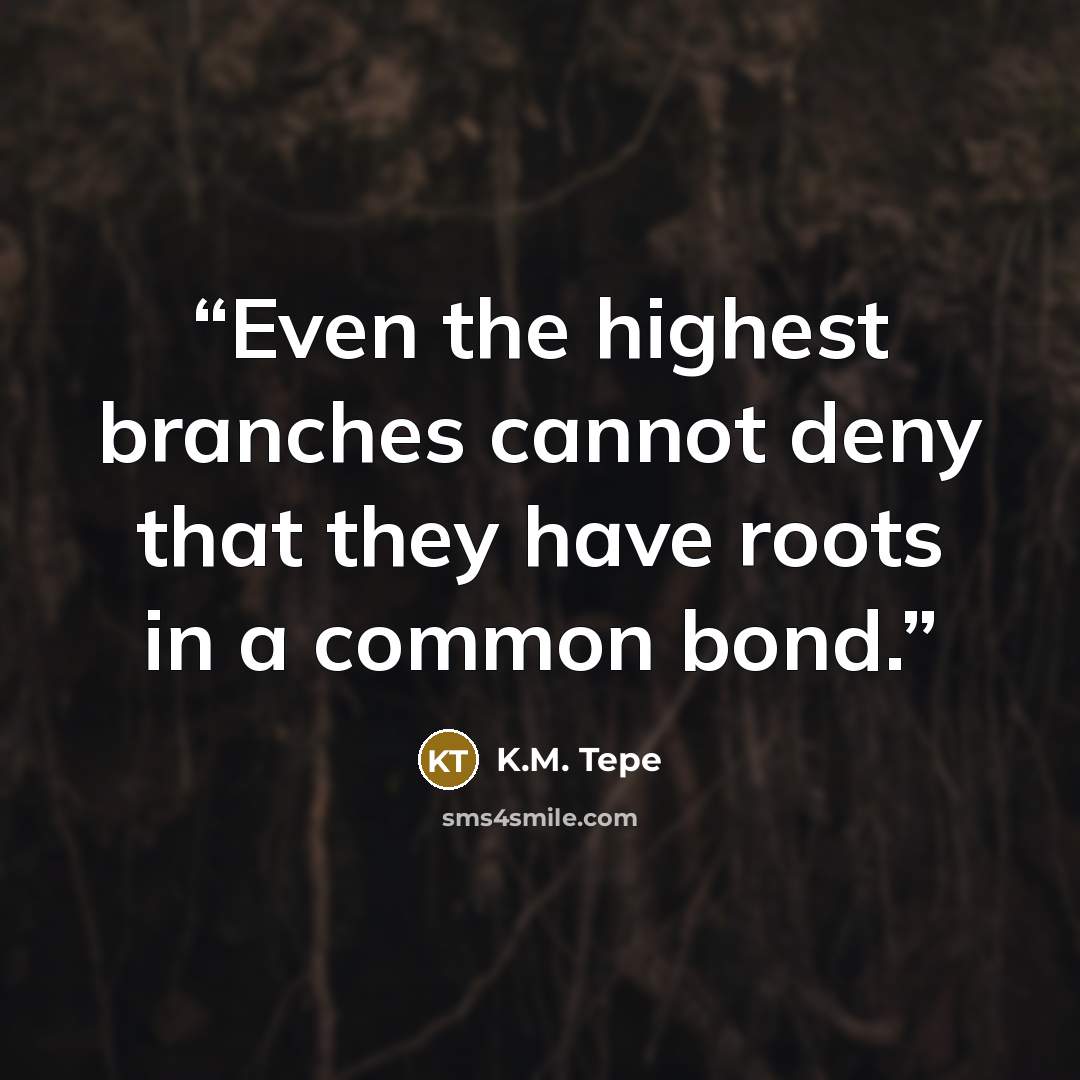 “Even the highest branches cannot deny that they have roots in a common bond.” quote by K.M. Tepe
