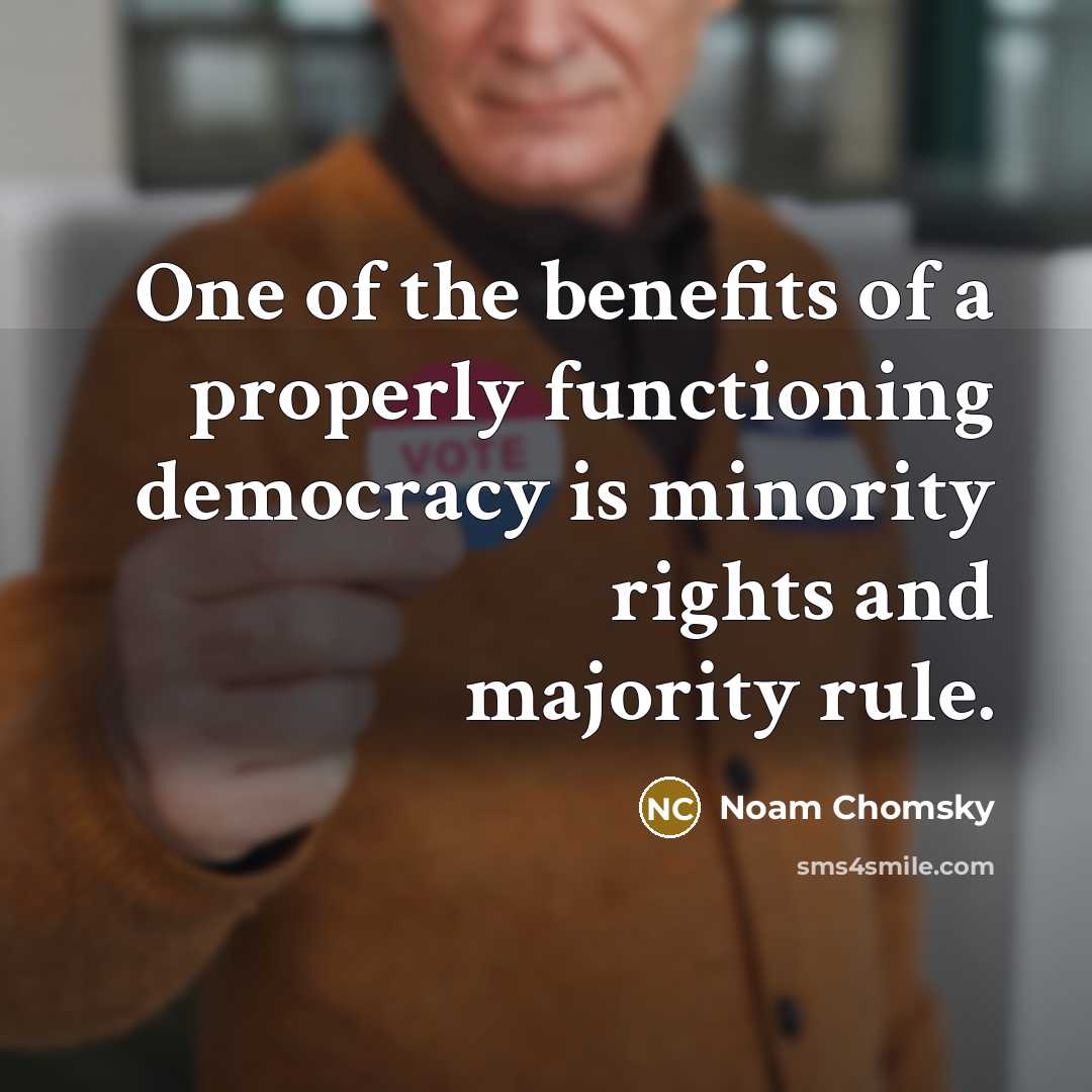 “One of the benefits of a properly functioning democracy is…” quote by Noam Chomsky