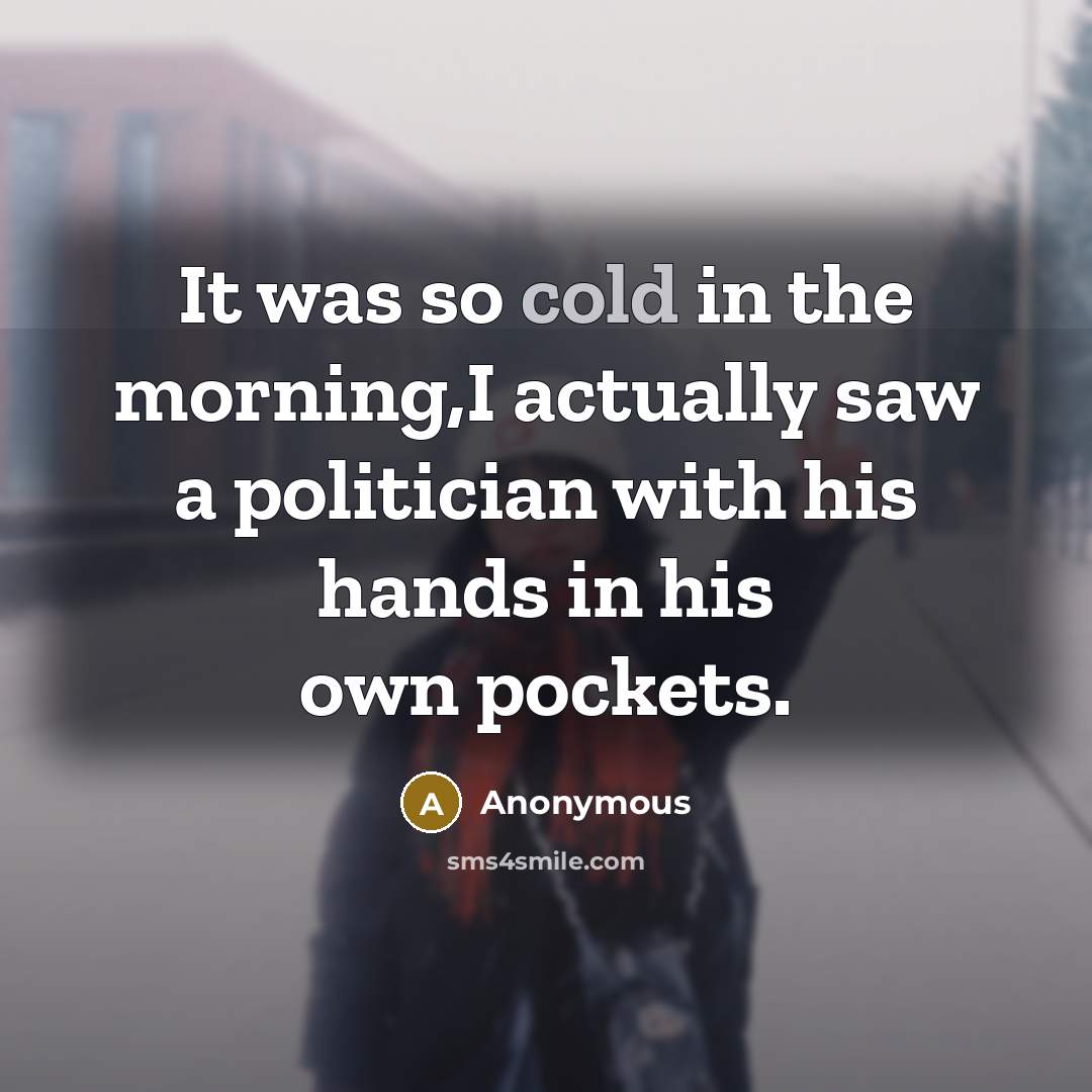 “It was so cold in the morning,I actually saw a politician with his hands in his own pockets.” quote by Anonymous