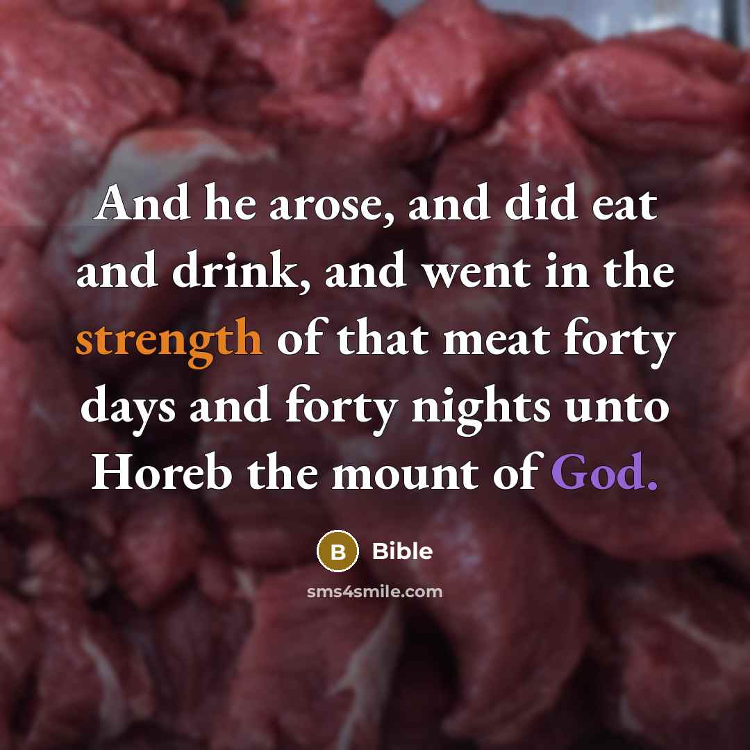 “And he arose, and did eat and drink, and went in the strength of that meat forty days and forty nights unto Horeb the mount of God.” quote by Bible