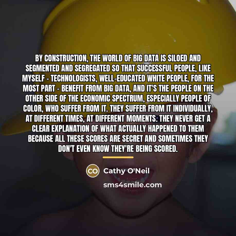 “By construction, the world of big data is siloed and…” quote by Cathy O'Neil