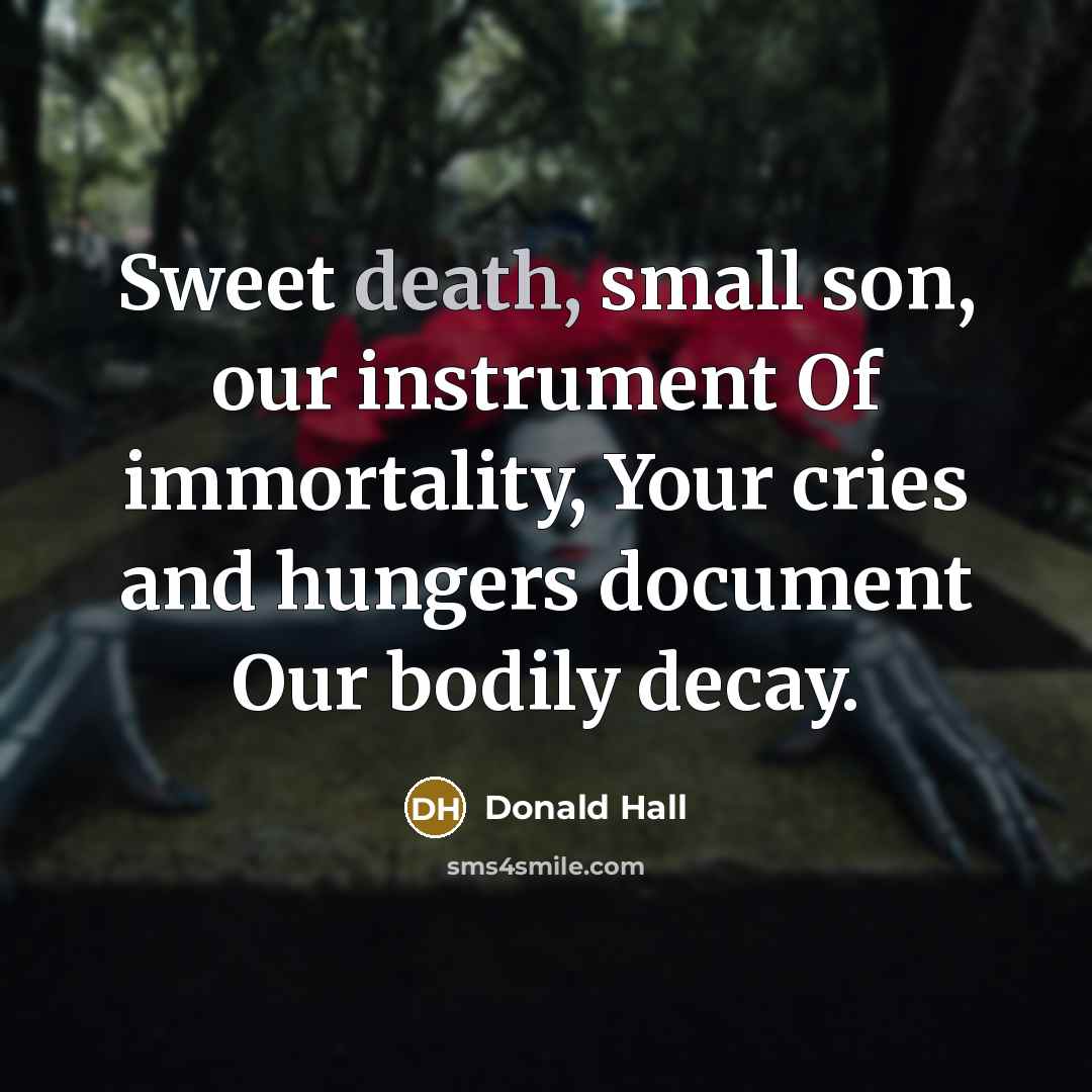 “Sweet death, small son, our instrument Of immortality, Your cries…” quote by Donald Hall