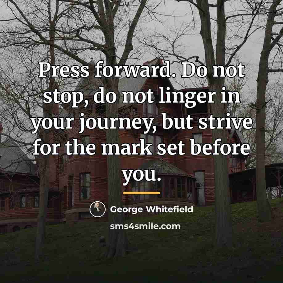 “Press forward. Do not stop, do not linger in your…” quote by George Whitefield