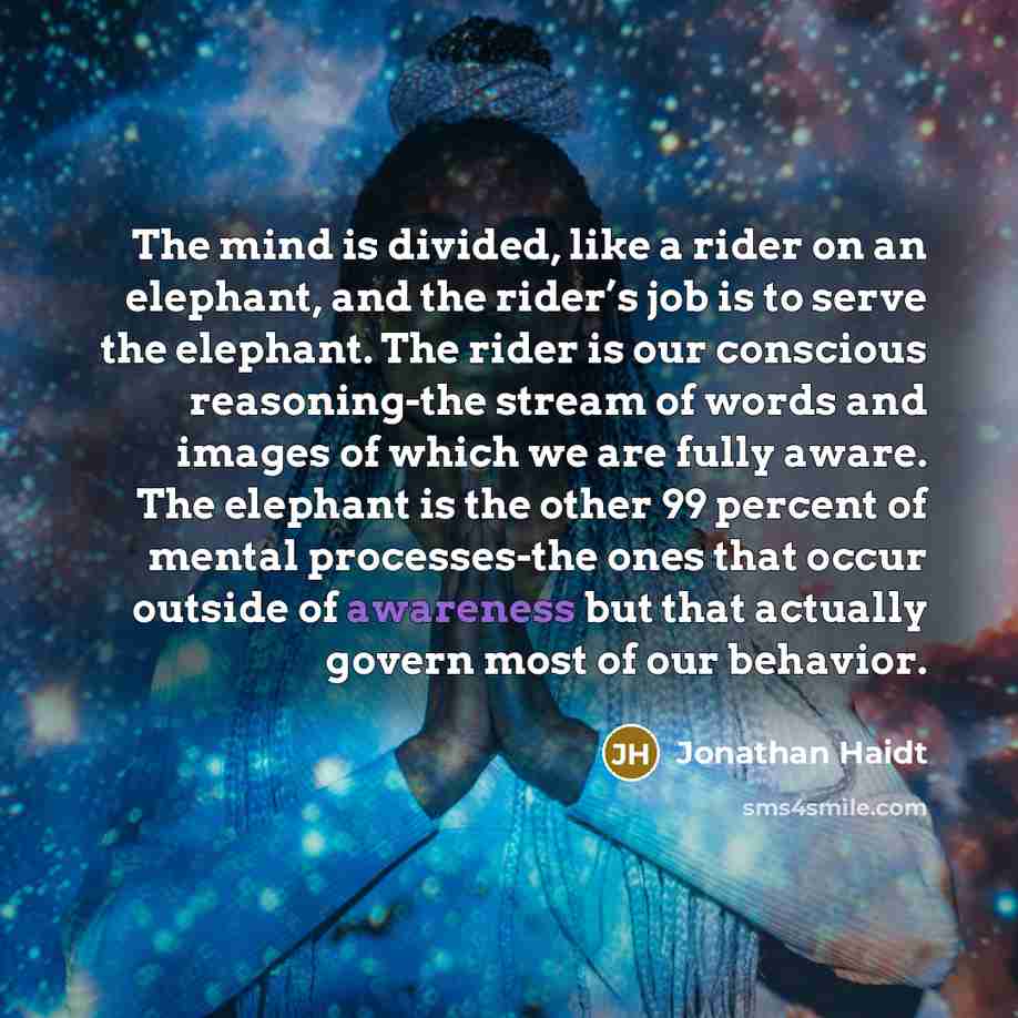 “The mind is divided, like a rider on an elephant,…” quote by Jonathan Haidt