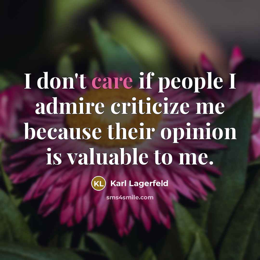 “I don't care if people I admire criticize me because…” quote by Karl Lagerfeld