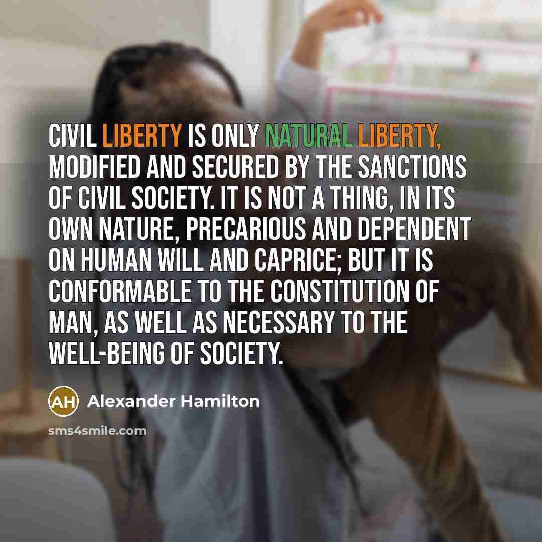 “Civil liberty is only natural liberty, modified and secured by…” quote by Alexander Hamilton
