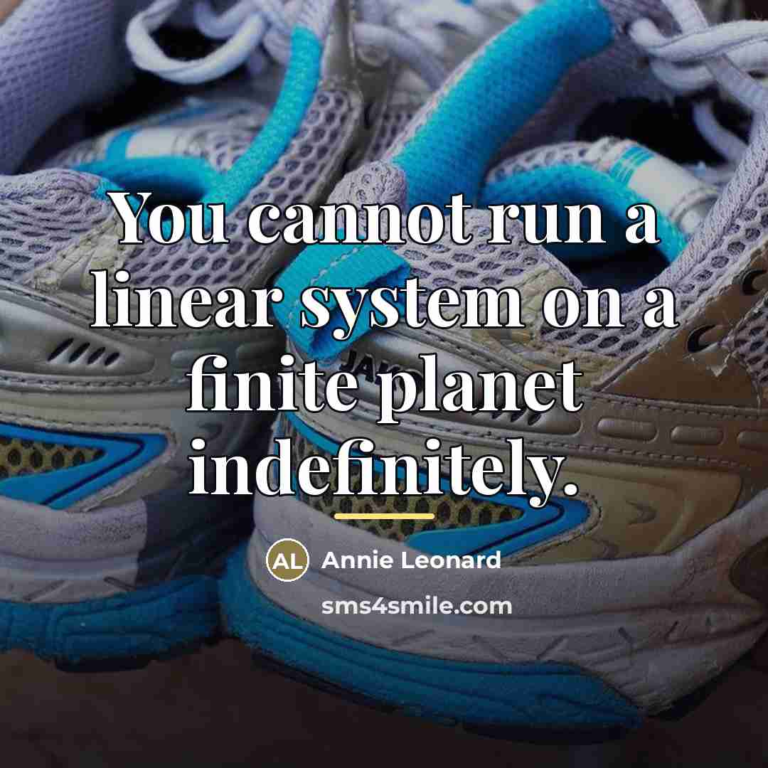 “You cannot run a linear system on a finite planet…” quote by Annie Leonard