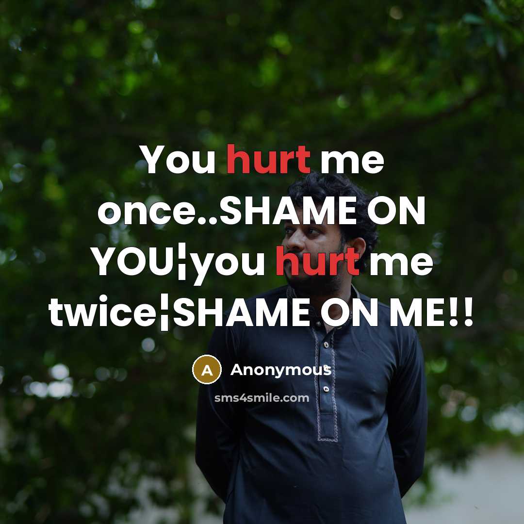 “You hurt me once..SHAME ON YOU¦you hurt me twice¦SHAME ON…” quote by Anonymous