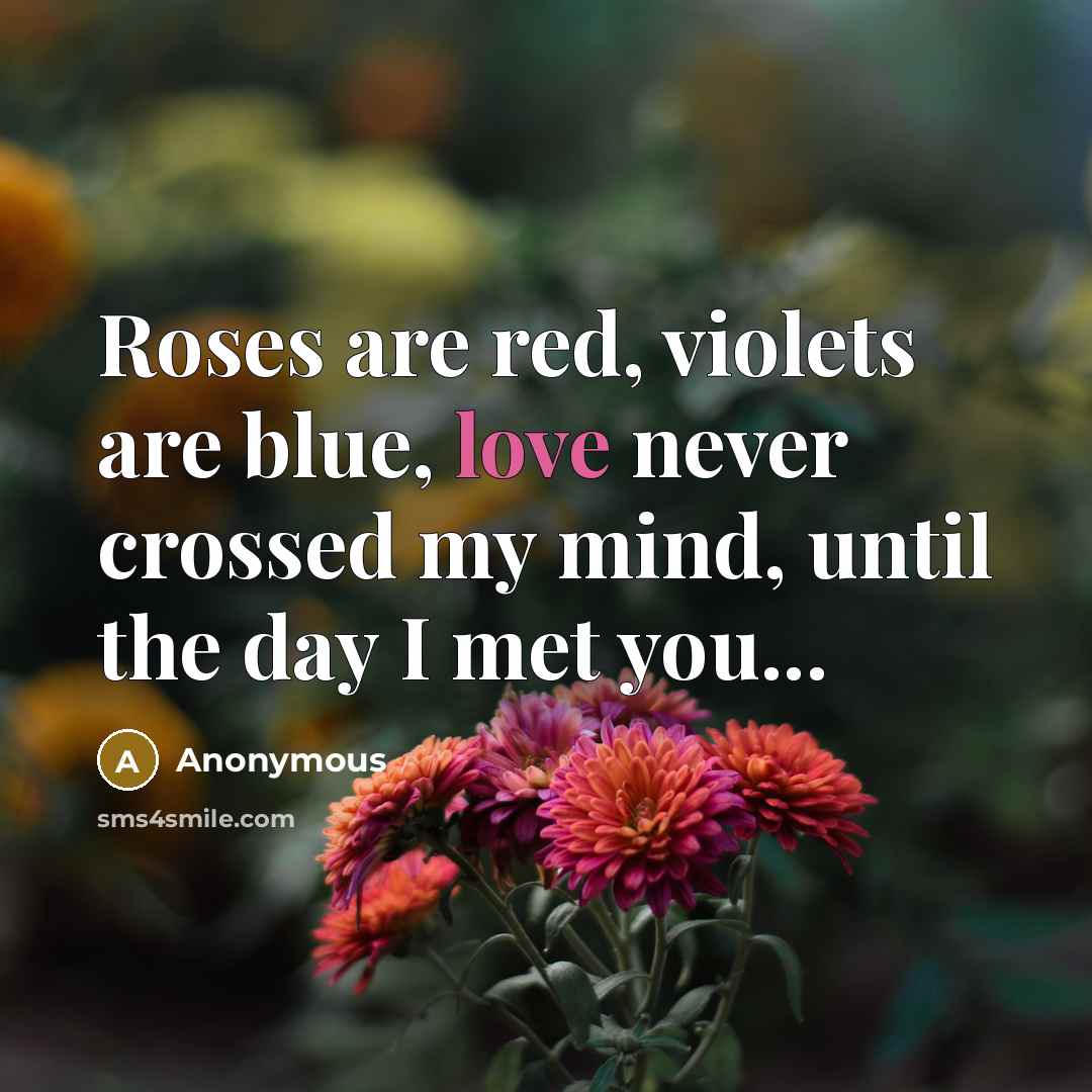 “Roses are red, violets are blue, love never crossed my…” quote by Anonymous