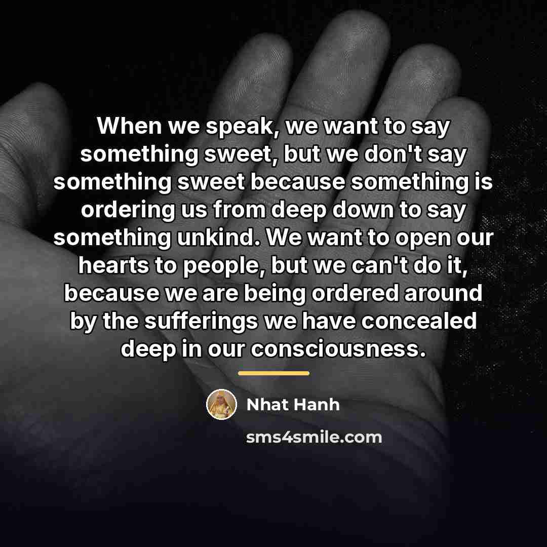 “When we speak, we want to say something sweet, but…” quote by Nhat Hanh