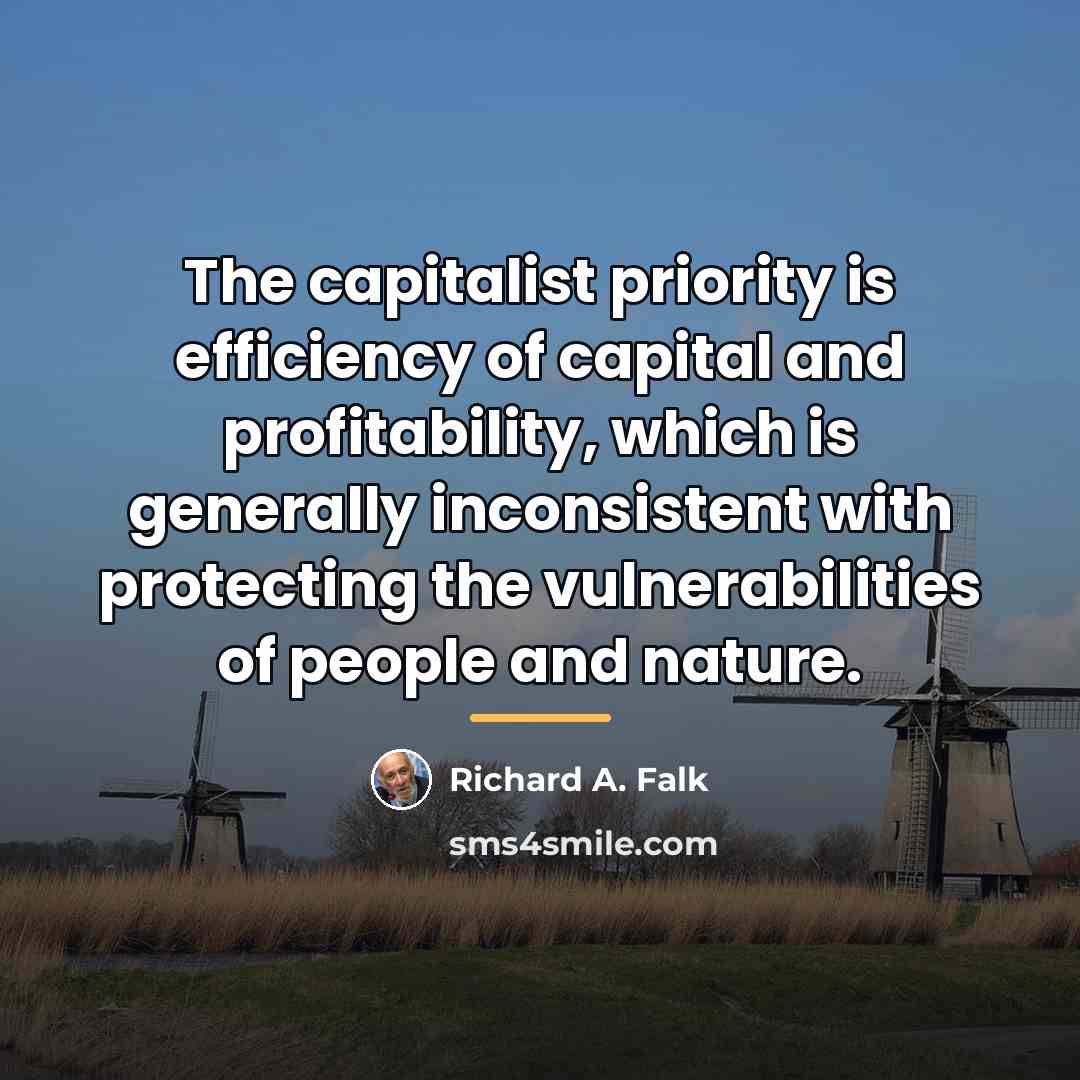 “The capitalist priority is efficiency of capital and profitability, which…” quote by Richard A. Falk