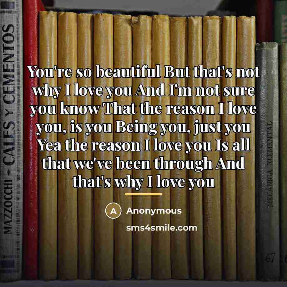 “You're so beautiful But that's not why I love you…” quote by Anonymous
