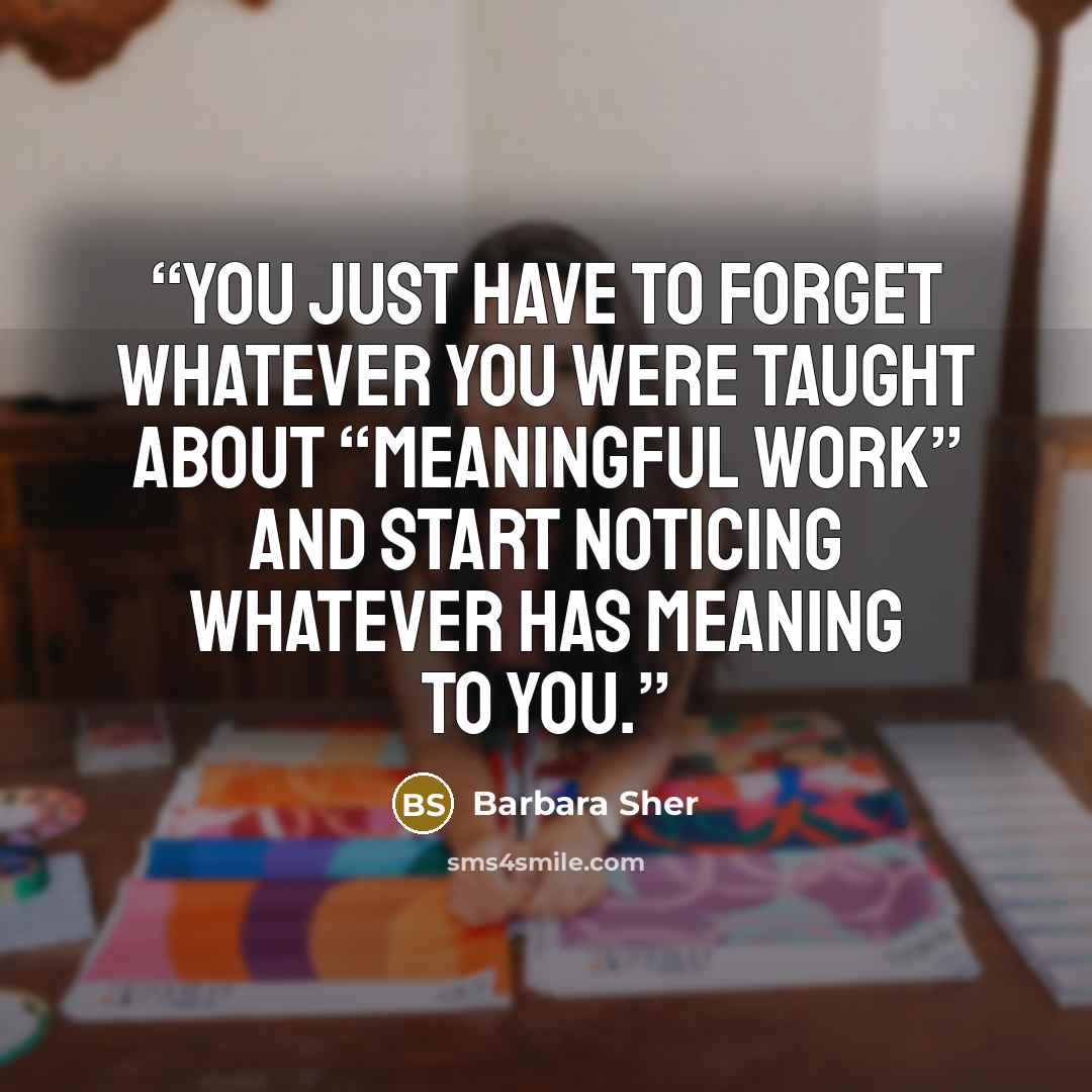 “You just have to forget whatever you were taught about “meaningful work” and start noticing whatever has meaning to you.” quote by Barbara Sher