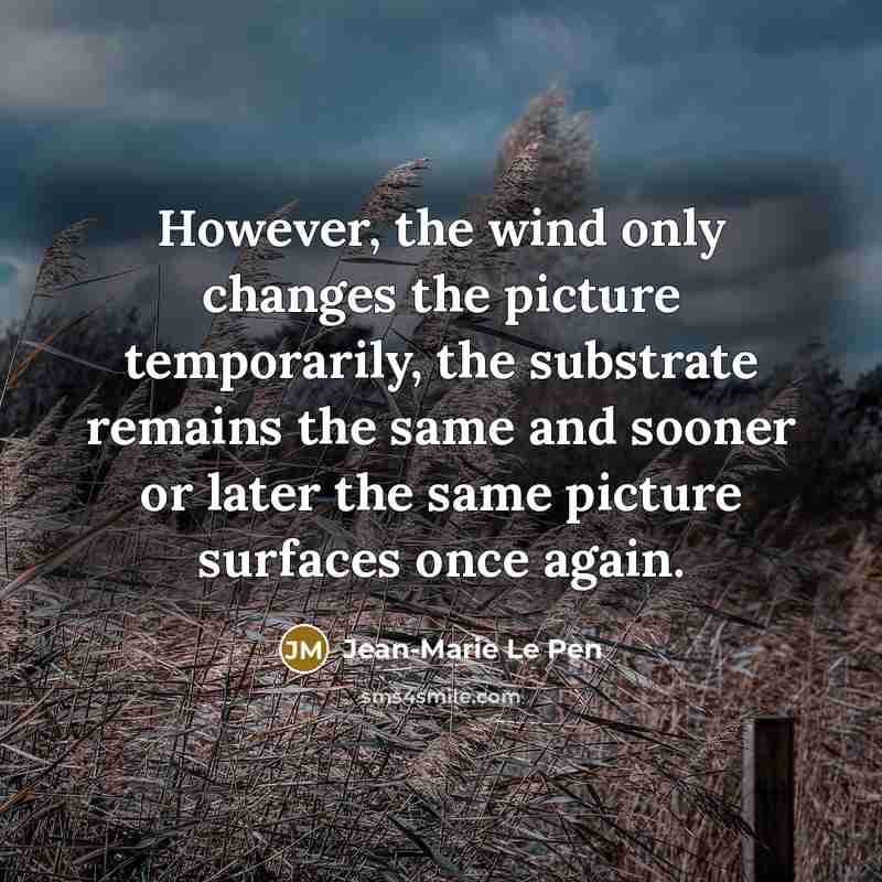 “However, the wind only changes the picture temporarily, the substrate…” quote by Jean-Marie Le Pen