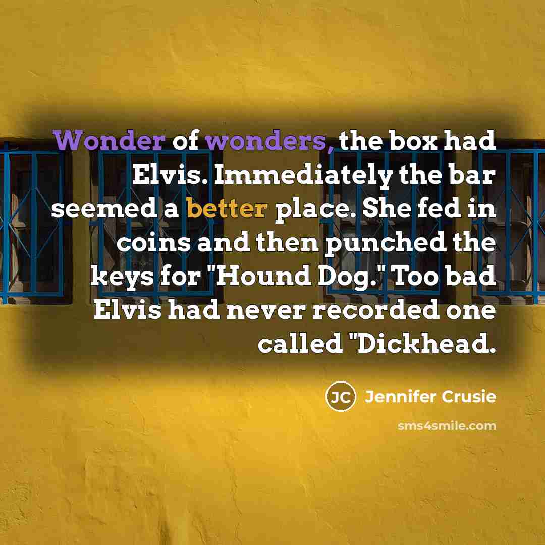 “Wonder of wonders, the box had Elvis. Immediately the bar…” quote by Jennifer Crusie