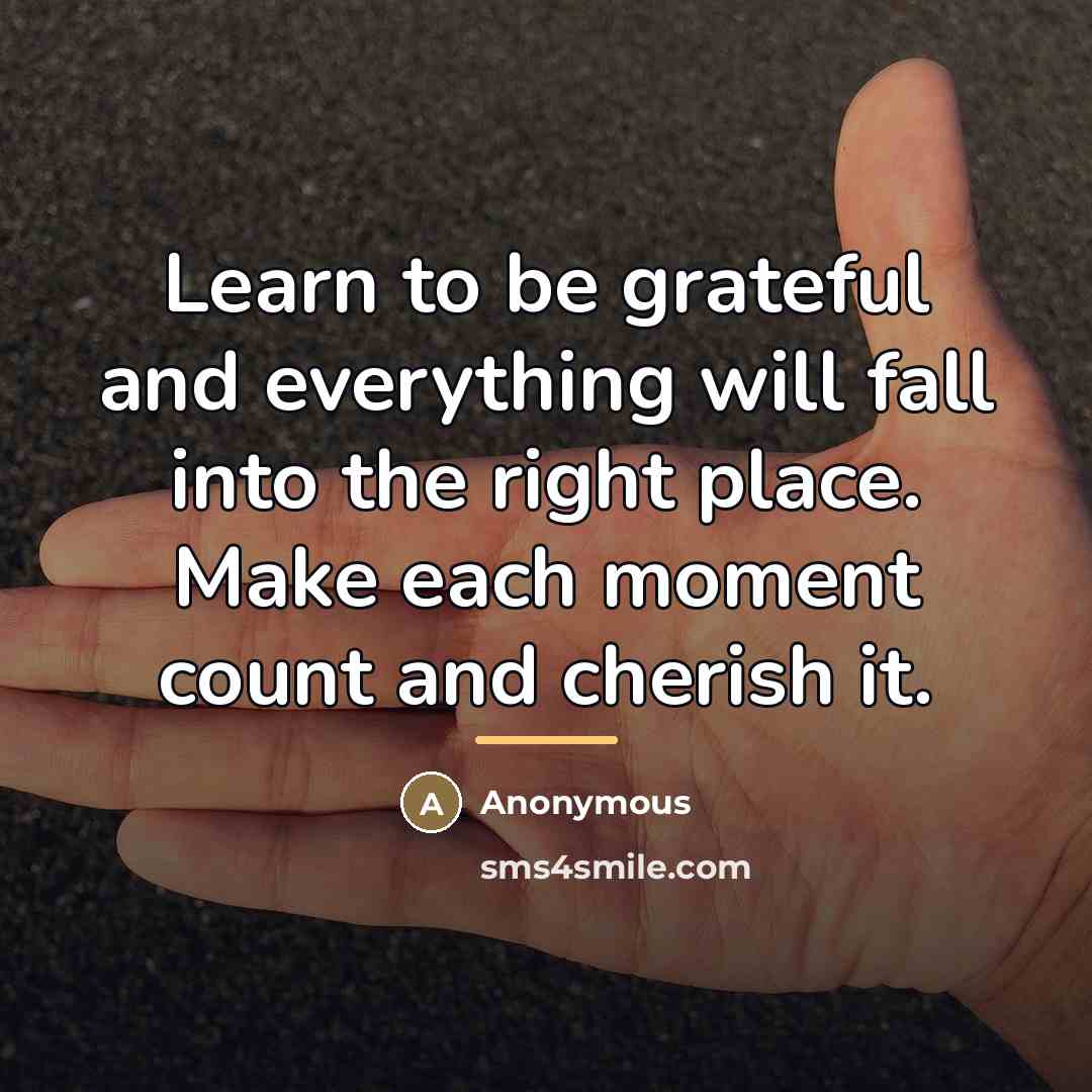“Learn to be grateful and everything will fall into the…” quote by Anonymous