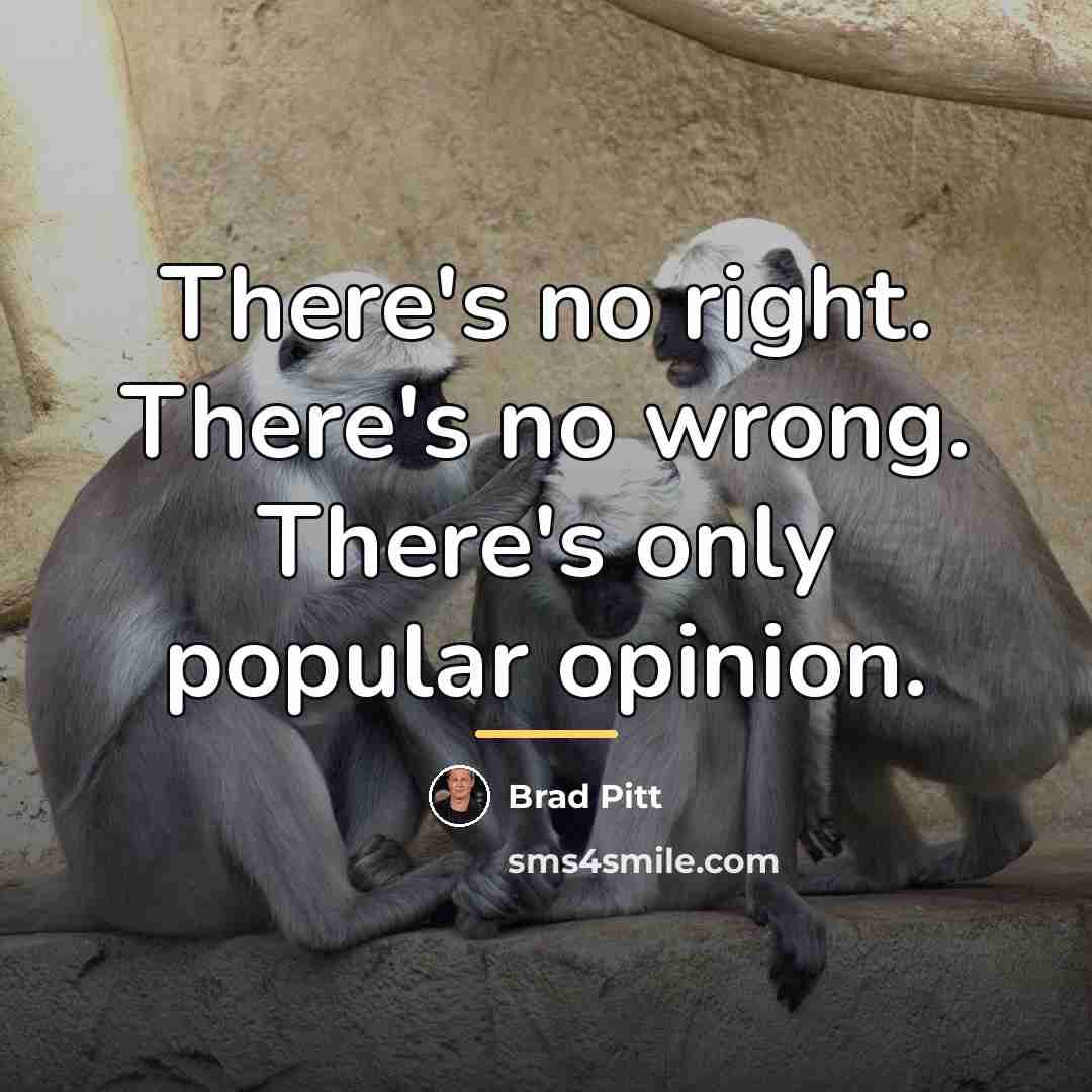 “There's no right. There's no wrong. There's only popular opinion.…” quote by Brad Pitt
