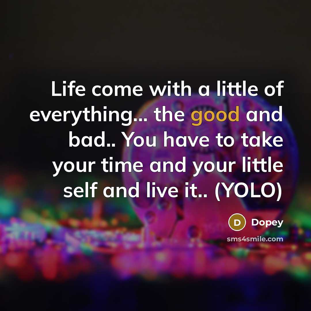 “Life come with a little of everything... the good and bad.. You have to take your time and your little self and live it.. (YOLO)” quote by Dopey