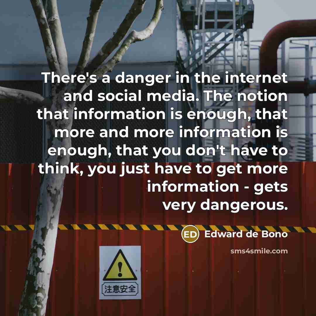 “There's a danger in the internet and social media. The…” quote by Edward de Bono