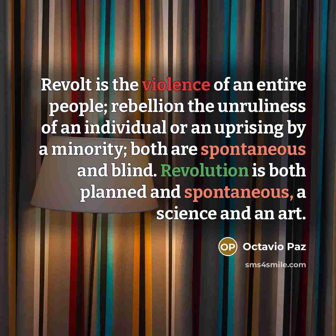 “Revolt is the violence of an entire people; rebellion the…” quote by Octavio Paz
